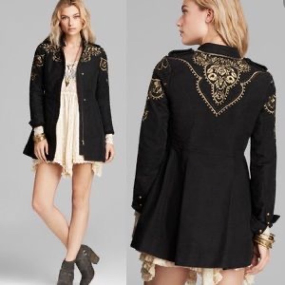 Free People Black Gold Embroidered Jacket - Picture 2 of 8